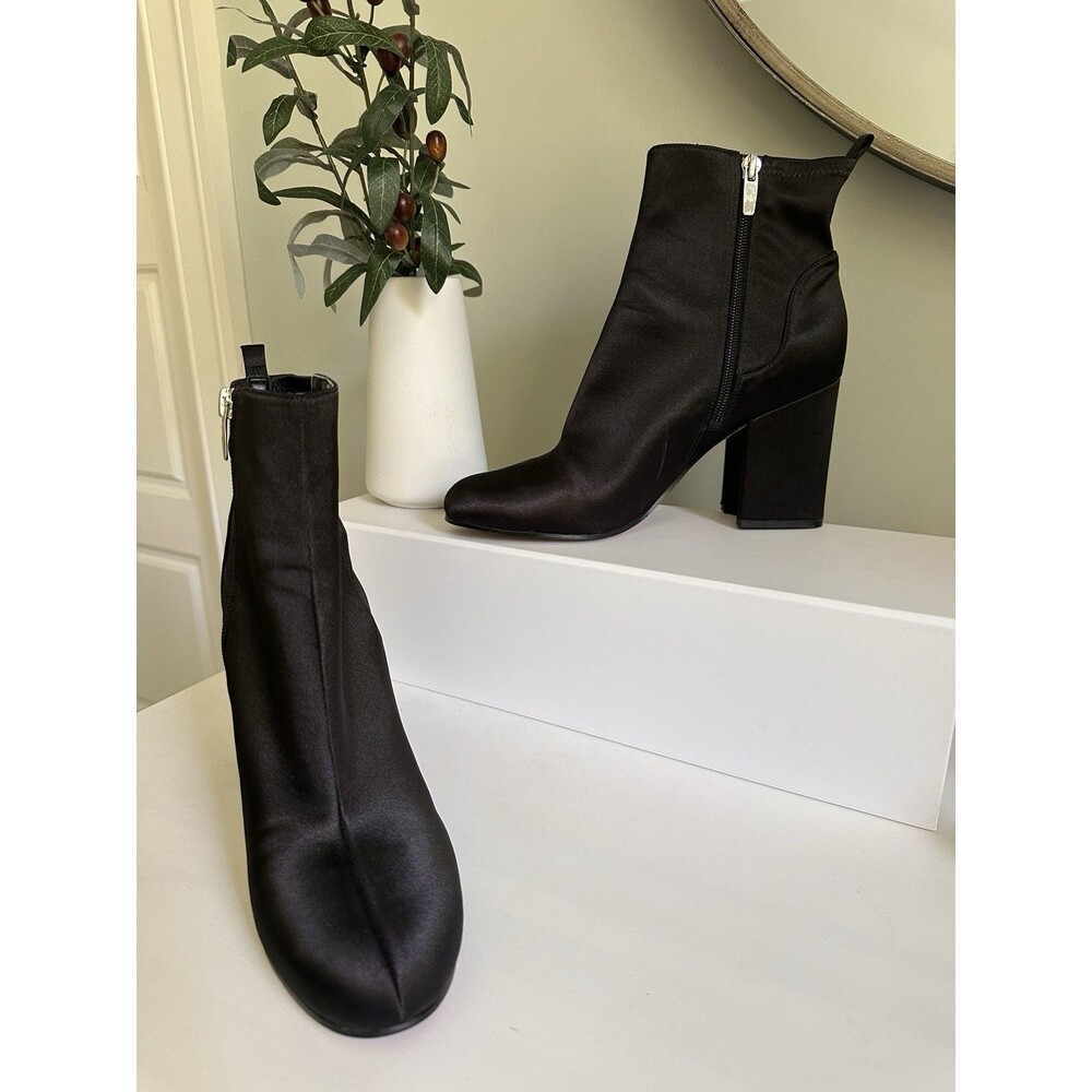 Marc Fisher Janie Black Satin High Heel Ankle Boots Women's Size 9M